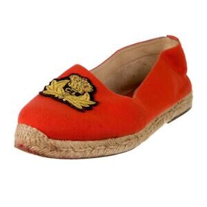 Christian Louboutin Orange Canvas Galia Espadrille Flats Shoes Dust Cover Size 7